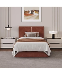 gaomon Upholstered Platform Bed Frame with 2 Storage Drawers, Faux Leather Low Bed Base with Wood Slat Support, No Box Spring Needed, Easy Assembly