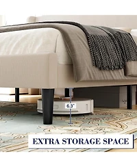 gaomon Wingback Bed Frame Vertical Stripe Velvet Upholstered 2 Storage Pockets Wood Slats Easy Assembly No Box Spring.