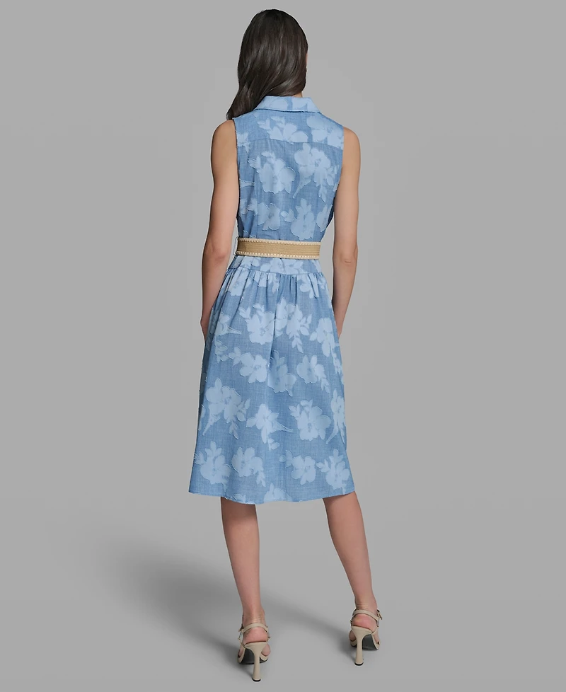 Karl Lagerfeld Paris Petite Collared Neck Burnout Midi Dress