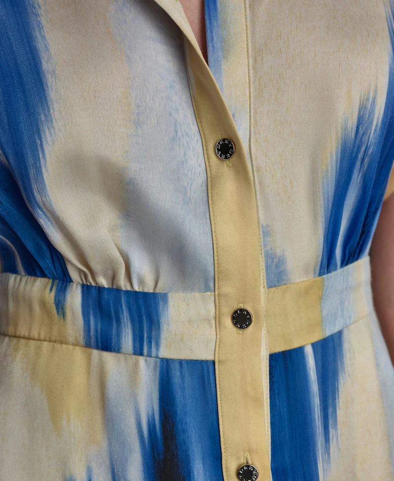 Dkny Petite Printed Collared Neck Shirt Dress