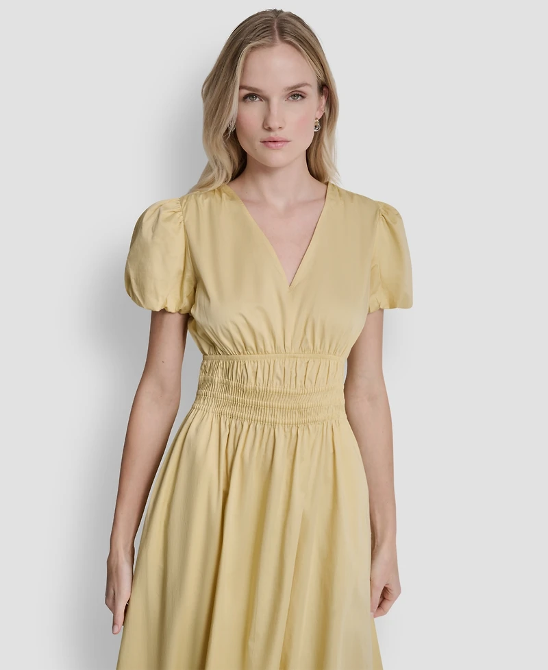 Dkny Petite V-Neck Smocked Waist Midi Dress