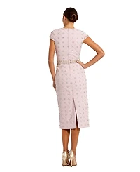 Mac Duggal Women's Hand Embellished High Neck Cap Sleeve Midi Dress