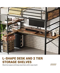 gaomon Loft Bunk Bed with L-Shaped Desk Twin Loft Under-Desk Workspace Metal Bunk Ladder High Guardrail Easy Assembly