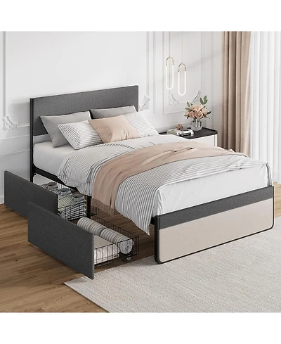 gaomon Upholstered Platform Bed Frame with Adjustable Headboard 2 Drawers Steel Slat Support No Box Spring Needed Space-Saving Design