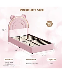 gaomon Twin Princess Bed Frame 4 Storage Drawers Led Lights Velvet Upholstered Rainbow Headboard Solid Wood Slats No Box Spring