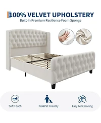 gaomon 51Inch Bed Frame Deep Button Tufted Wingback Headboard Footboard Velvet Upholstered Platform No Box Spring.