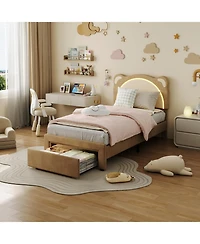 gaomon Upholstered Platform Bed Adjustable Led Headboard Storage Drawer Wooden Slats No Box Spring.