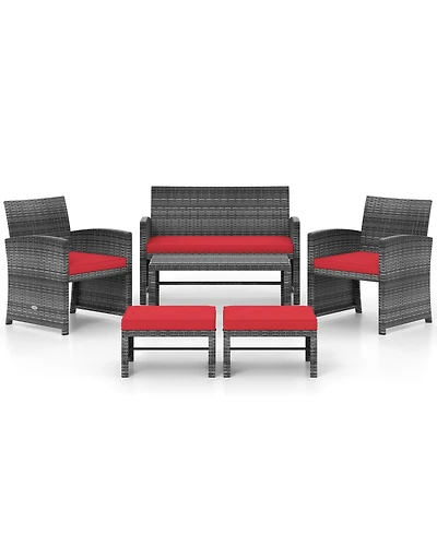 Gymax Set Of 6 Patio Furniture Outdoor Sectional Conversation Pe Rattan Sofa
