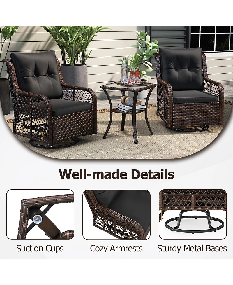 Gymax Set Of 3 Patio Furniture w/ 2-Tier Side Table & Cushions for Porch