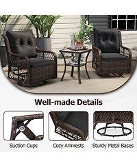 Gymax Set Of 3 Patio Furniture w/ 2-Tier Side Table & Cushions for Porch