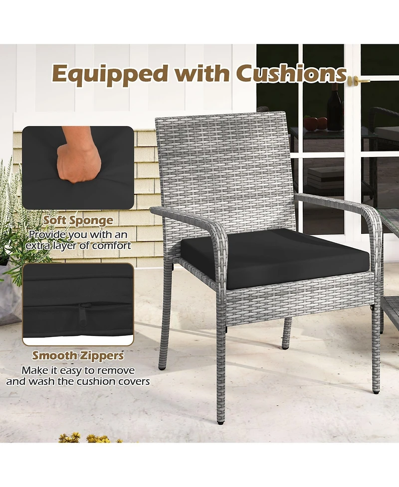 Gymax 3 Pieces Patio Furniture Set Pe Rattan Porch Chairs w/ 2-Tier Table