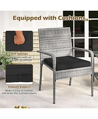 Gymax 3 Pieces Patio Furniture Set Pe Rattan Porch Chairs w/ 2-Tier Table