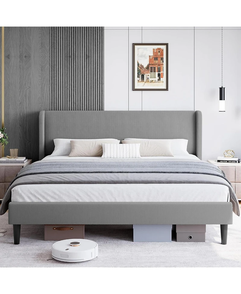 gaomon Queen Bed Frame with Headboard, Upholstered Platform Bed with Wood Slat Support, Sturdy Support Feet