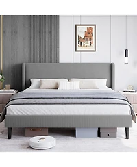 gaomon Queen Bed Frame with Headboard, Upholstered Platform Bed with Wood Slat Support, Sturdy Support Feet