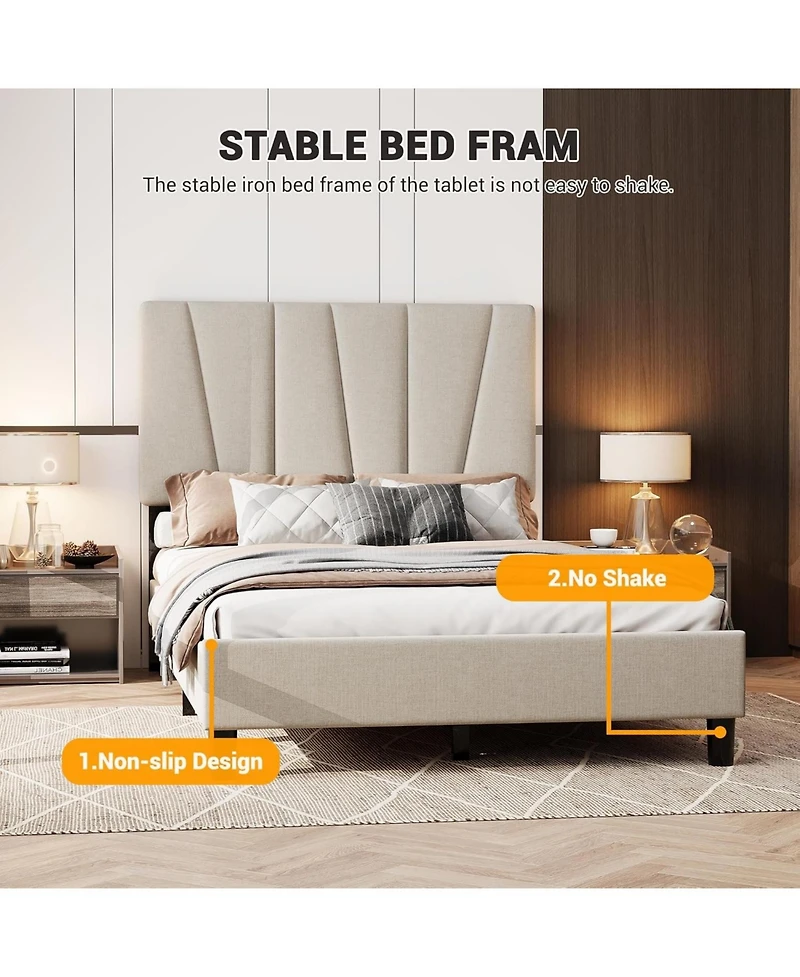 gaomon Full Size Bed Frame with Adjustable Headboard, Linen Upholstered Platform Bed Frame with Strong Wooden Slats, Noise Free, No Box Spring Needed