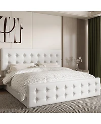 gaomon Bed Frame 4 Storage Drawers Linen Upholstered Headboard Wooden Slats No Box Spring Button Tufted.