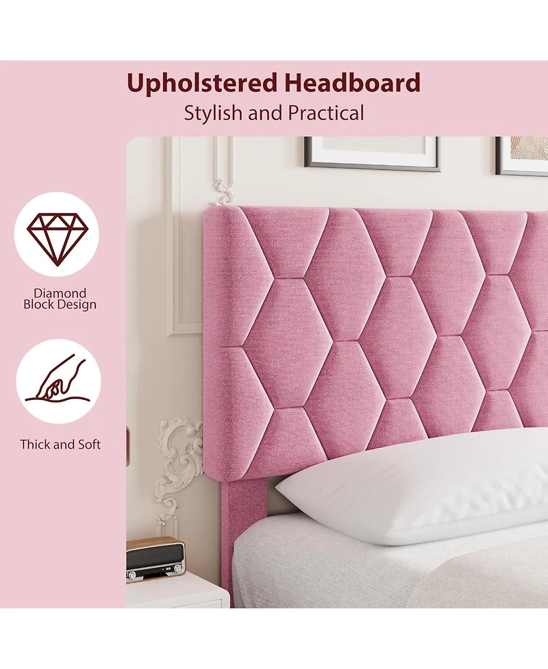 gaomon King Platform Bed Heavy-Duty Upholstered Headboard Wooden Slats No Box Spring Easy Assembly Noise Free