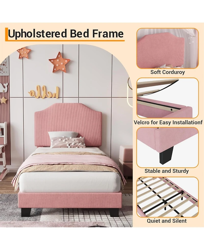 gaomon Bed Frame Corduroy Upholstered Adjustable Headboard Wooden Slats Noise-Free No Box Spring