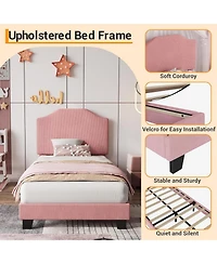 gaomon Bed Frame Corduroy Upholstered Adjustable Headboard Wooden Slats Noise-Free No Box Spring