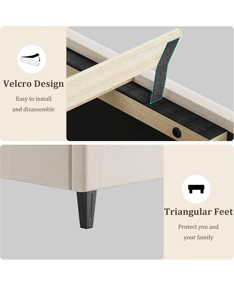 gaomon Bed Frame Upholstered Headboard Platform Adjustable Headboard Wood Slat Support No Box Spring Noise
