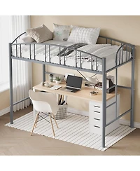 gaomon Loft Bed-Heavy Duty Metal Frame-Arched Guardrail Safety Ladder-Space Saving Dorm Bedroom Furniture