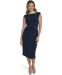 Jessica Howard Women's Side Ruche Buckle Boat Neck Dress
