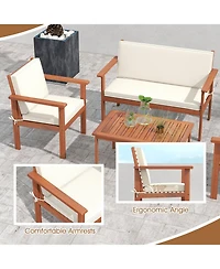 Gymax 4 Pieces Patio Furniture Set Acacia Wood Porch Chairs Table