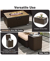 Gymax 12 Pcs Outdoor Patio Wicker Sectional Sofa Set w/ 32'' Propane Fire Pit Table Tank Holder