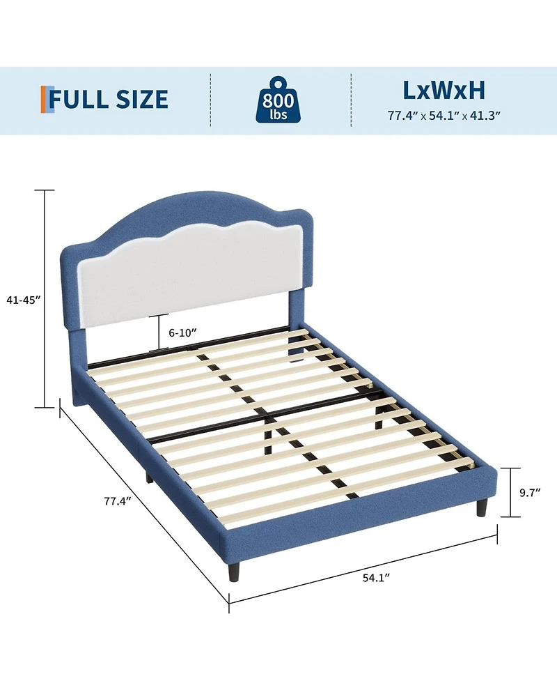 gaomon Bed Frame with Led Headboard for Kids, Sherpa Upholstered Platform Bed Frame with Wood Slat Support, No Box Spring Required