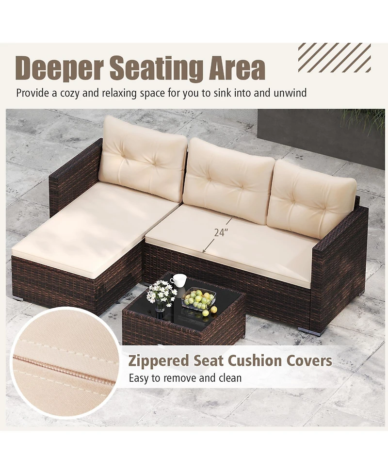 Gymax 4 Seats Outdoor Patio Furniture Set L-Shaped Couch Set for Yard