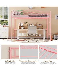 gaomon Metal Loft Bed with Ladder Guardrail Heavy Duty 400 Lbs No Box Spring Easy Assembly.