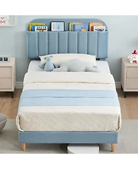 gaomon Bed Frame Bookcase Headboard Upholstered Platform Wooden Slats Support No Box