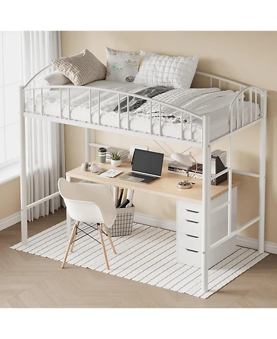 gaomon Twin Loft Bed-Heavy Duty Metal Frame-Arched Guardrail Safety Ladder-Space Saving Home Bedroom Furniture