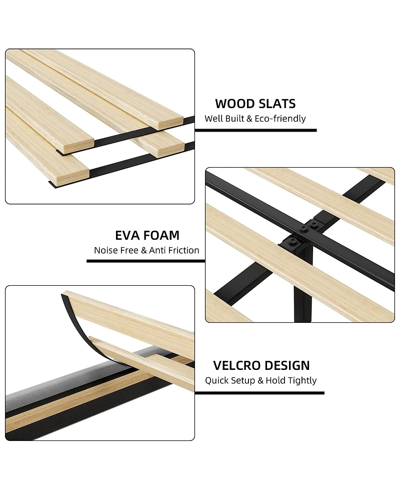 gaomon Upholstered Bed Frame Wingback Headboard Linen Deep Button Tufted Storage Shelf Charging Usb No Noise Box Spring Optional