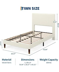 gaomon Upholstered Platform Bed Fabric Headboard Wooden Metal Slats Noise-Free Easy Assembly No Box Spring
