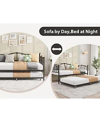 gaomon Metal Daybed Frame with Trundle Heart Design Noise Free Platform Sofa Bed Steel Slats Space