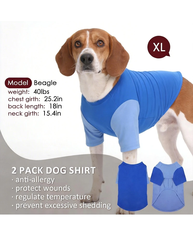 Aronkl 2 Pack Breathable Cotton Spandex Dog T-shirts for Year-Round Comfort