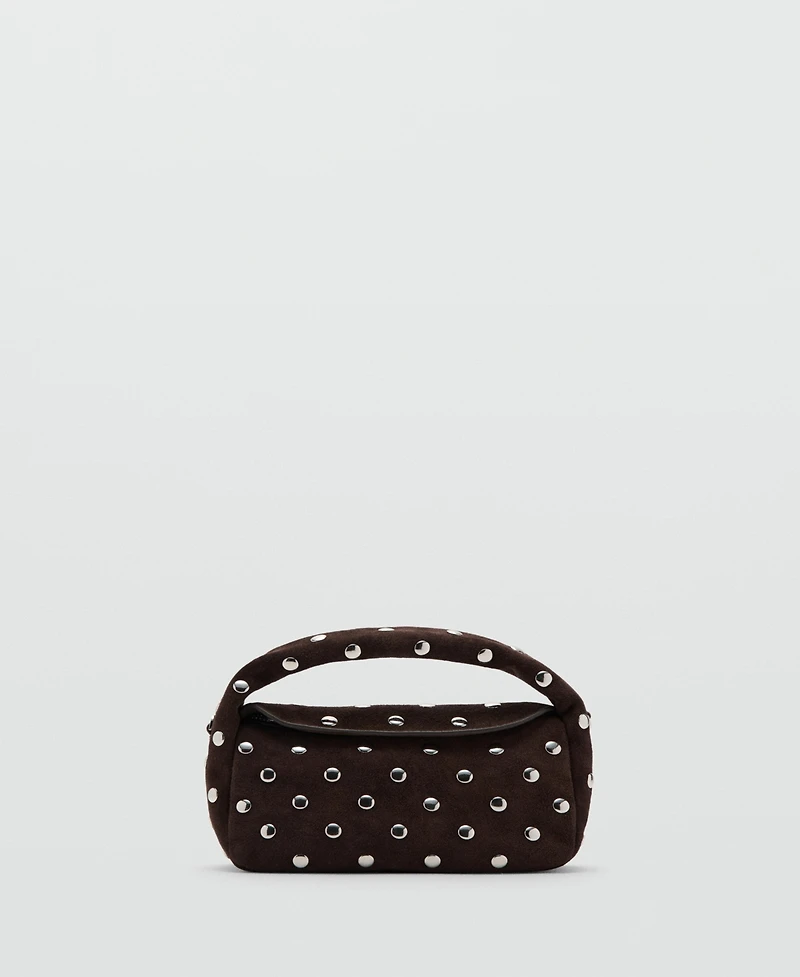 Mango Women's Suede Leather Studded Handbag