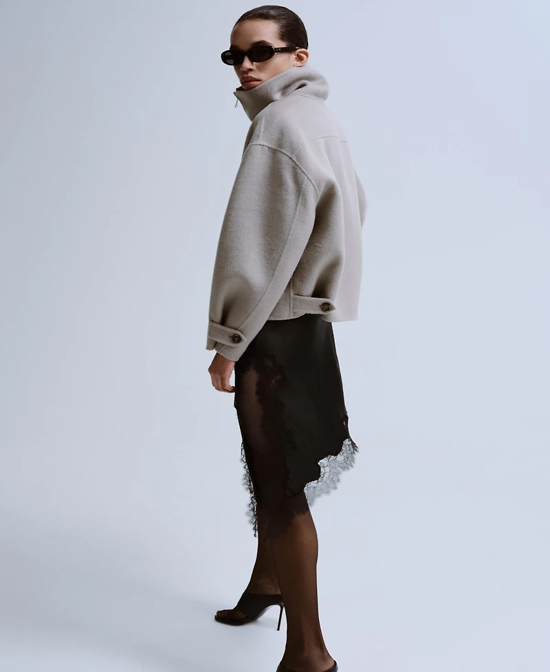 Mango Women's Satin Lace Asymmetrical Short Skirt