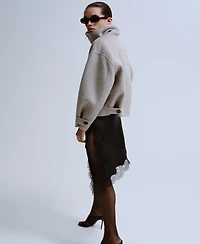 Mango Women's Satin Lace Asymmetrical Short Skirt