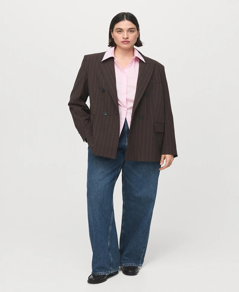 Mango Women's Double-Breasted Pinstripe Suit Blazer