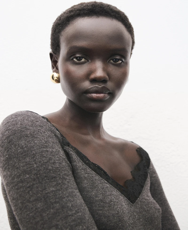 Mango Women's Lace-Trimmed Scoop-Neck Top