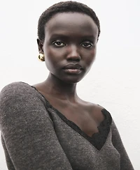 Mango Women's Lace-Trimmed Scoop-Neck Top