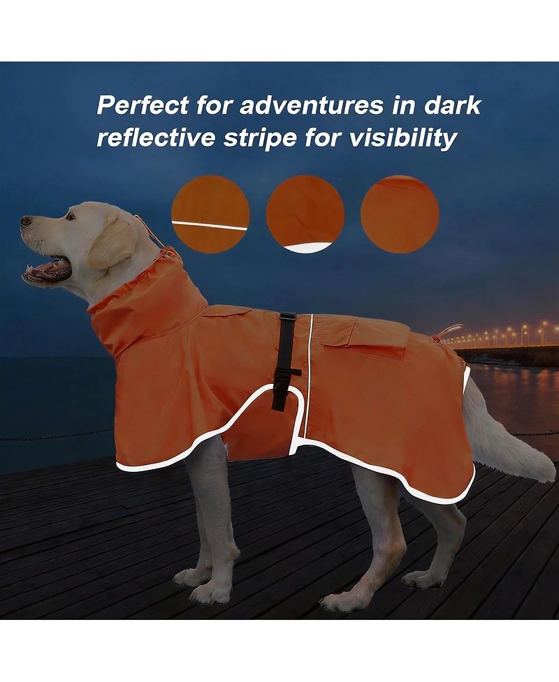 Aronkl Adjustable Hooded Raincoat for Medium Large Dogs with Reflective Edges