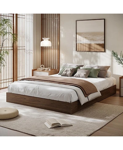 gaomon Queen Wood Platform Bed Frame Sturdy Wooden Bed Slat Support No Box Spring Minimalist Floor-Standing Easy Assembly