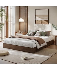 gaomon Queen Wood Platform Bed Frame Sturdy Wooden Bed Slat Support No Box Spring Minimalist Floor-Standing Easy Assembly