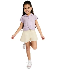Calvin Klein Girls' 4-6X Dotted Crinkle Gauze Knot-Front Shirt and Twill Shorts, 2-Piece Set