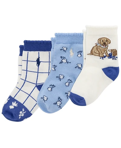 Polo Ralph Lauren Baby Boys' Blueberry Dog, Floral and Gingham Design Socks, 3-Pack