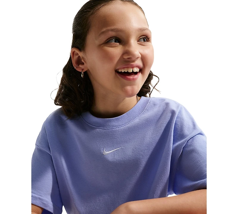 Nike Big Girls Sportswear Essential Cotton Swoosh Logo T-Shirt