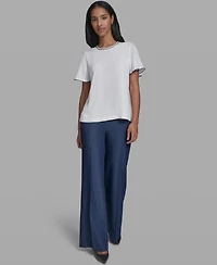 Karl Lagerfeld Paris Women's Crew Neck Short-Sleeve Top